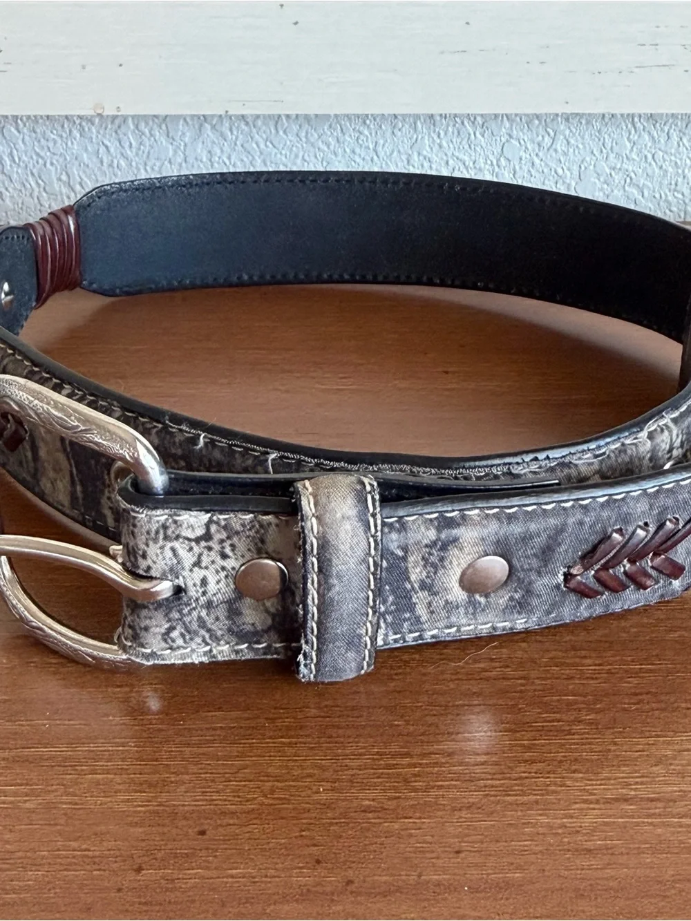 Kids Nocona Genuine Leather Mossy Oak Camo Double Stitched Belt Outdoor 26”
